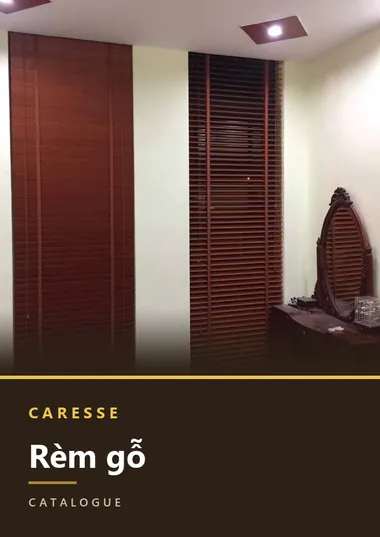 Bìa catalogue rèm gỗ: phòng ngủ lắp rèm sáo gỗ màu nâu đỏ